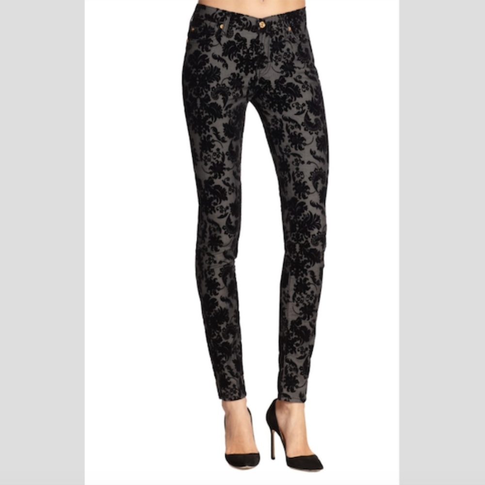 7 For All Mankind Floral Velour Skinny Jean 26